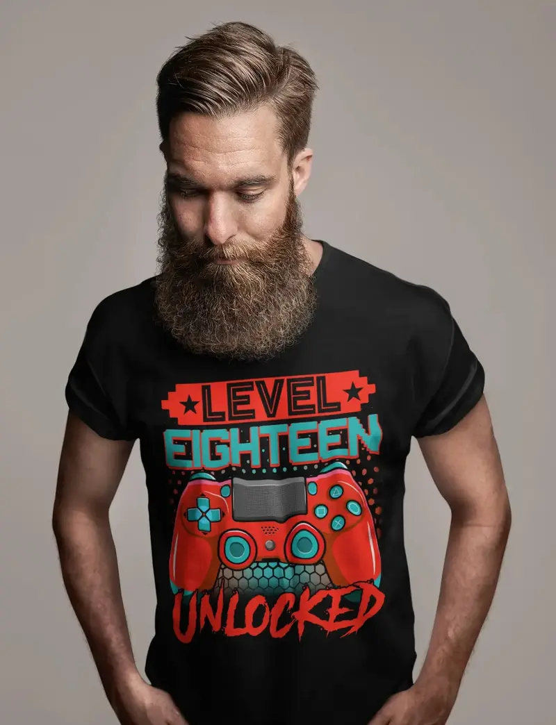 Ultrabasic Men's Gaming T-Shirt Level 18 Unlocked - Gamer 18Th Birthday Tee Shirt 1