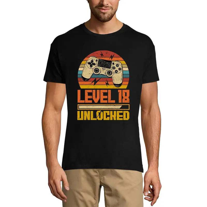 Ultrabasic Men's Gaming T-Shirt Level 18 Unlocked - Gamer 18Th Birthday Tee Shirt 2