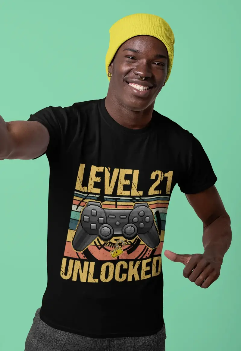 Ultrabasic Men's Gaming T-Shirt Level 21 Unlocked - Gamer 21St Birthday Tee Shirt 1