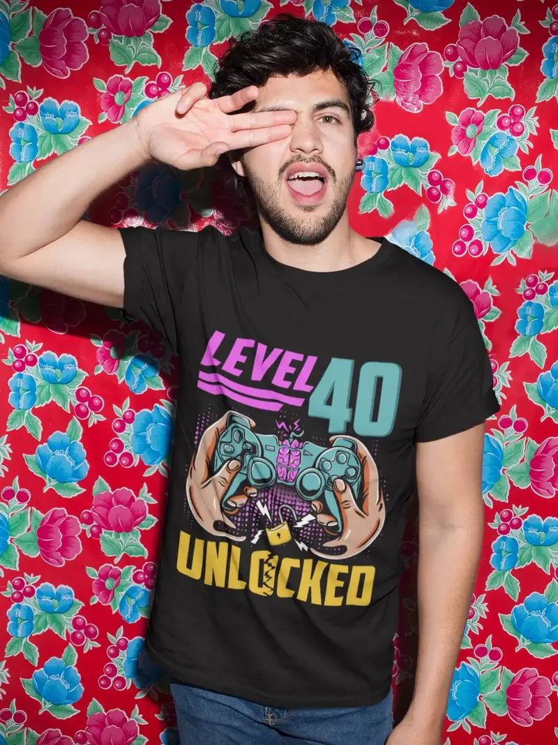 Ultrabasic Men's Gaming T-Shirt Level 40 Unlocked - Gaming Gamer 40Th Birthday Tee Shirt 1