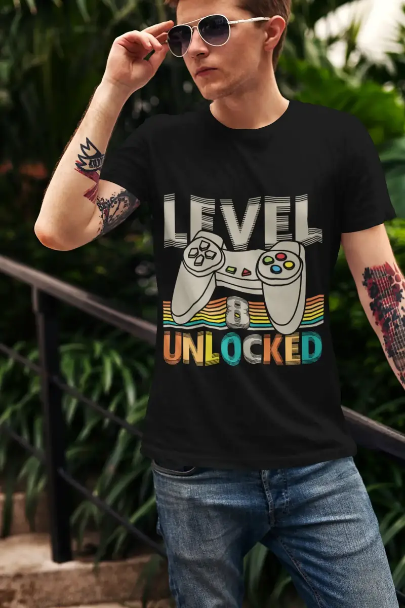Ultrabasic Men's Gaming T-Shirt Level 8 Unlocked - Gamer 8Th Birthday Tee Shirt 1