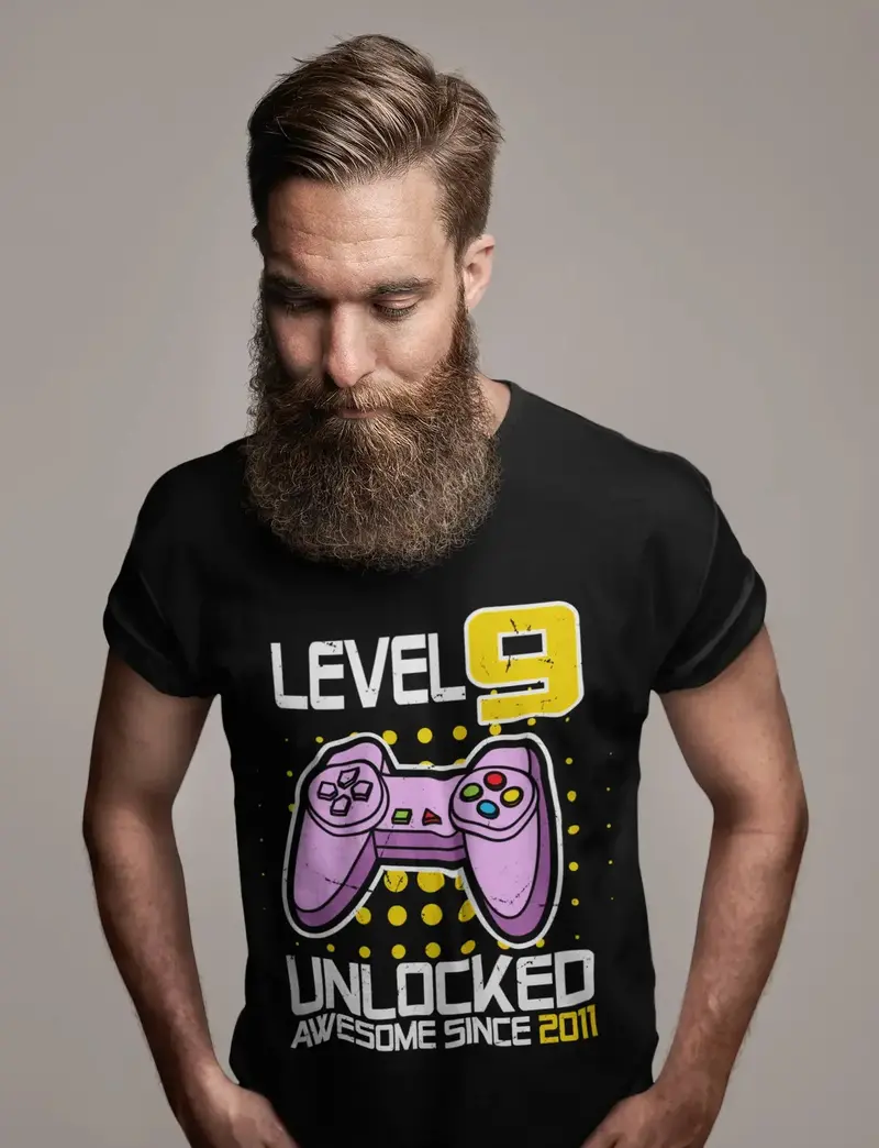Ultrabasic Men's Gaming T-Shirt Level 9 Unlocked Awesome Since 2011 - Gamer 9Th Birthday Tee Shirt 1