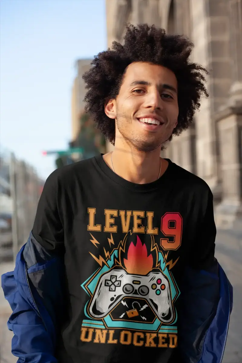 Ultrabasic Men's Gaming T-Shirt Level 9 Unlocked - Gamer 9Th Birthday Tee Shirt 1