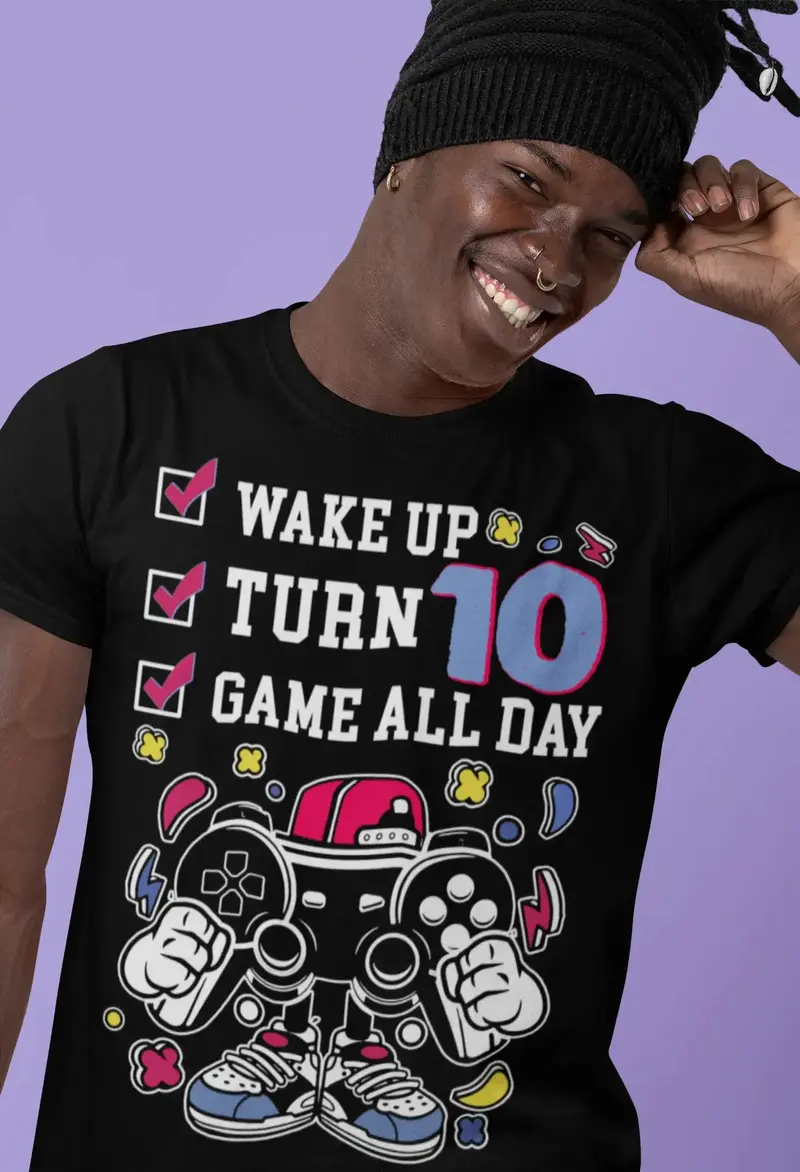 Ultrabasic Men's Gaming T-Shirt Wake Up Turn 10 Game All Day - 10Th Birthday Gift Tee Shirt 1