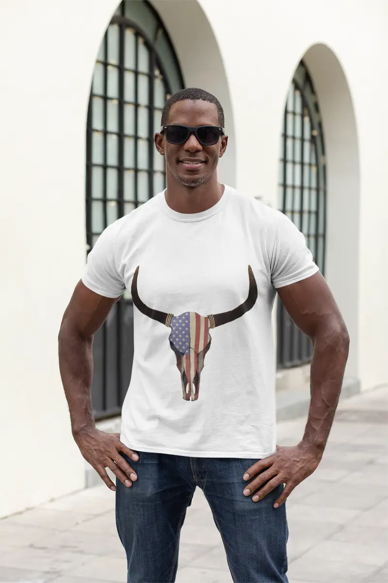 Ultrabasic Men's Graphic T-Shirt - American Flag Ox - Patriotic Shirt For Men 1