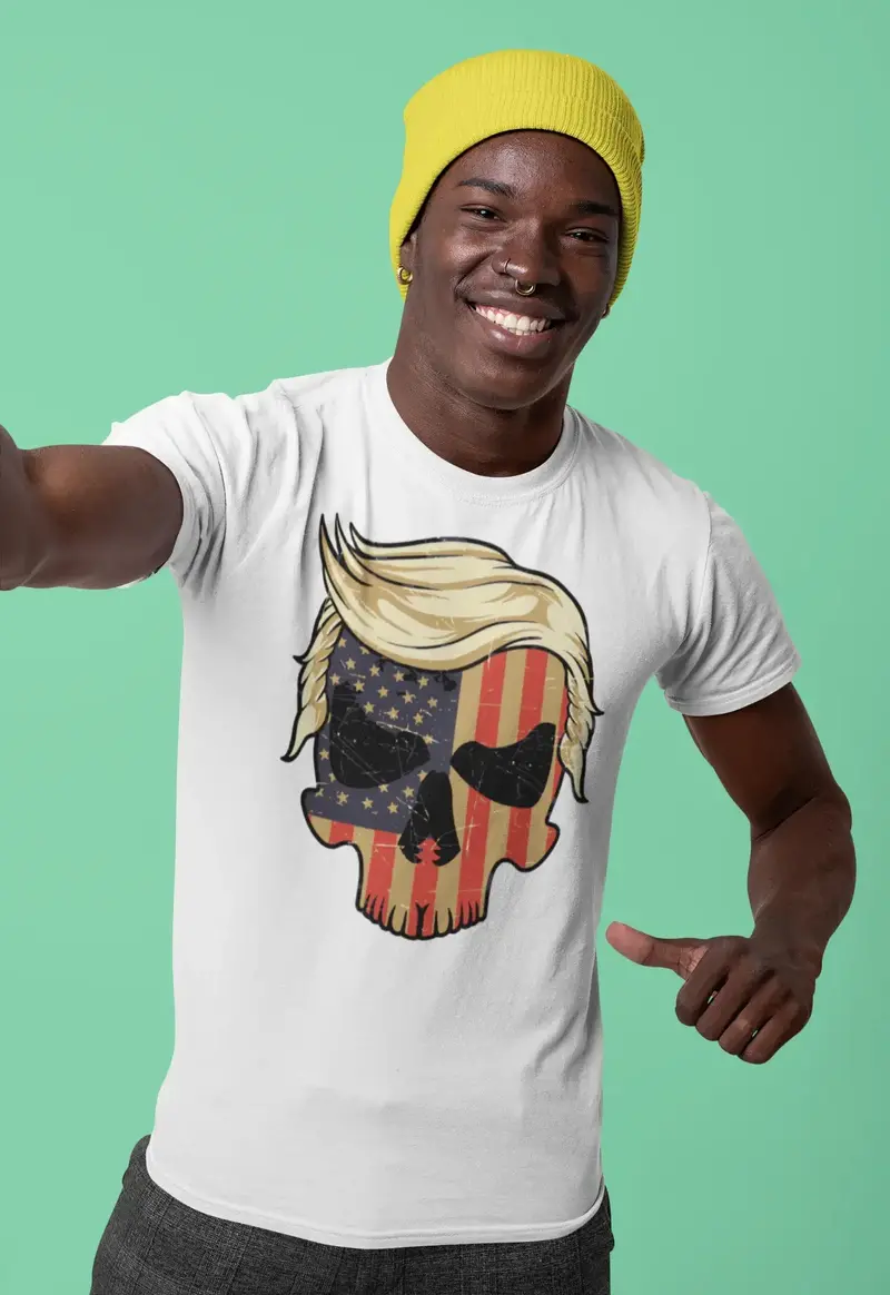 Ultrabasic Men's Graphic T-Shirt American Flag Skull - Funny Donald Trump Shirt 1