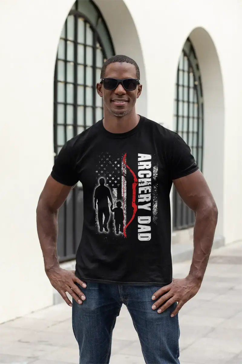 Ultrabasic Men's Graphic T-Shirt Archery Dad - American Flag Shirt - Daddy And Son 1