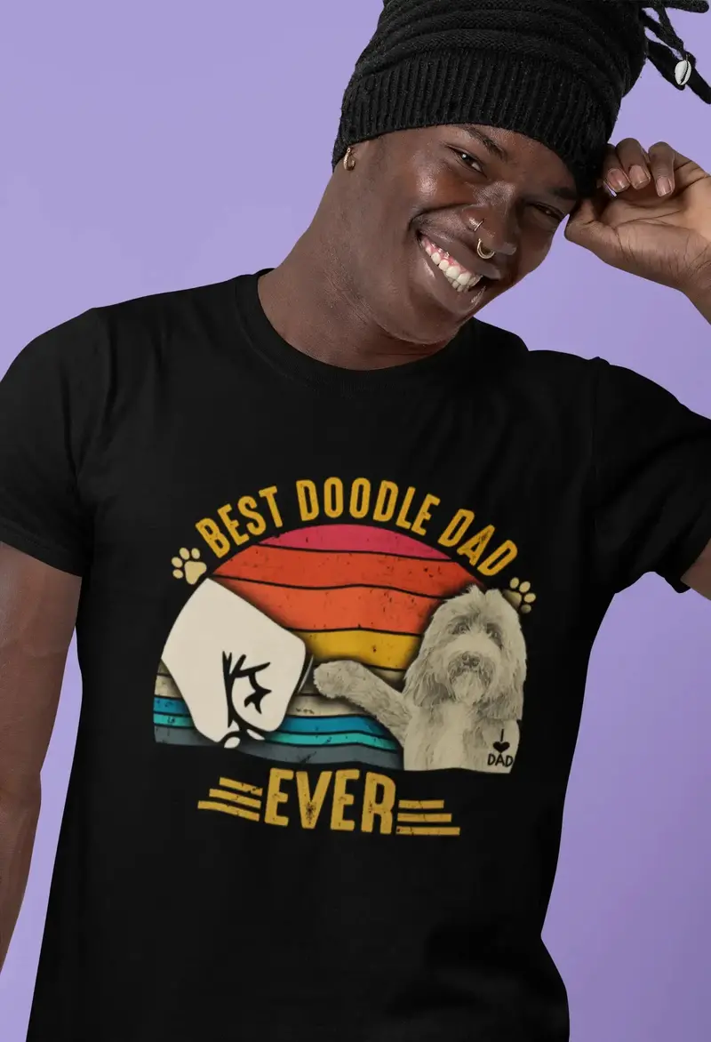 Ultrabasic Men's Graphic T-Shirt Best Doodle Dad Ever - Dog Fist Bump - Vintage Shirt 1