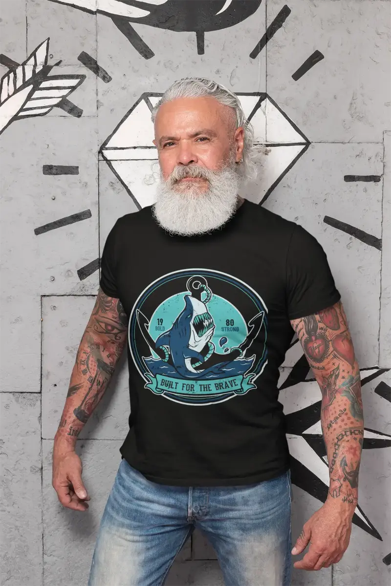 Ultrabasic Men's Graphic T-Shirt Built For The Brave - Shark Quote Shirt For Men 1