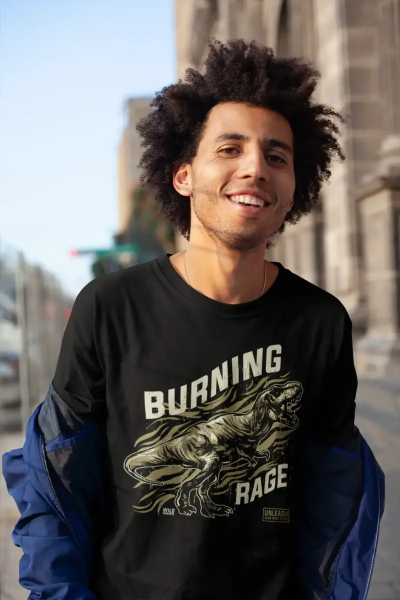 Ultrabasic Men's Graphic T-Shirt Burning Rage - T-Rex Dinosaur Shirt For Men 1
