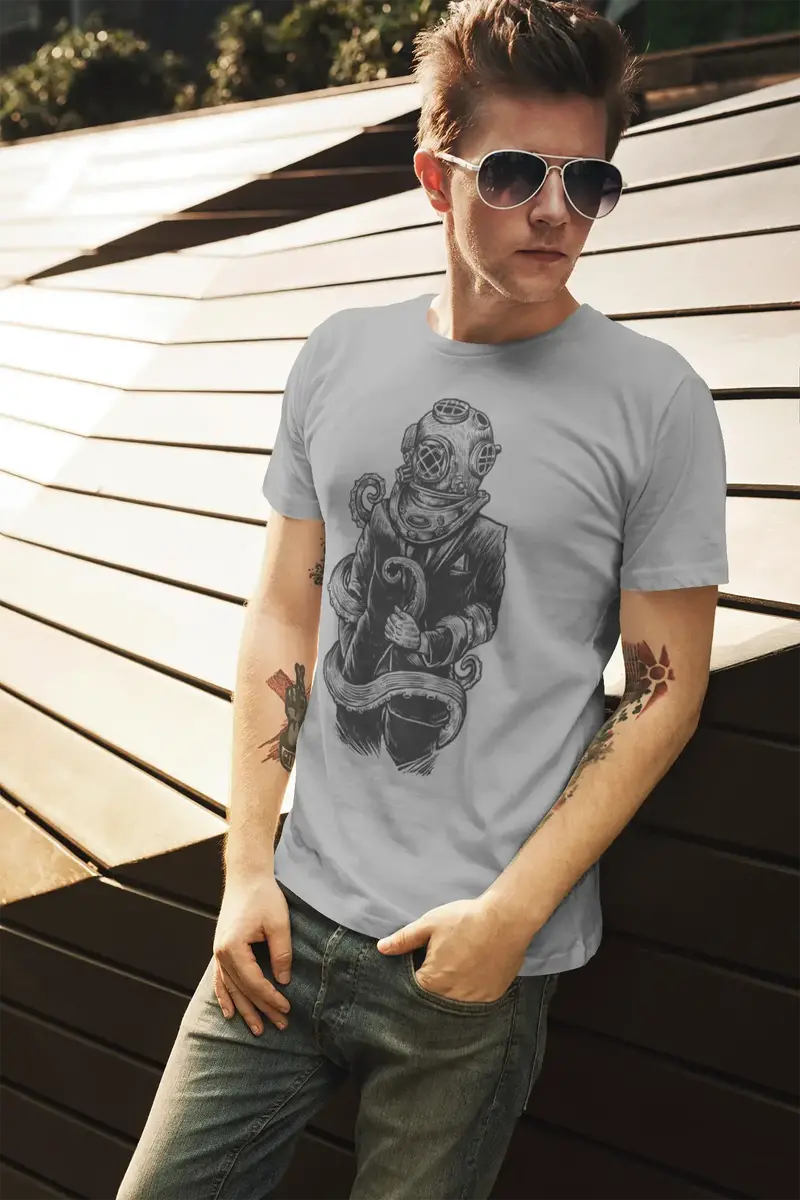 Ultrabasic Men's Graphic T-Shirt Businessman Under Water - Octopus Sarcasm Shirt 1