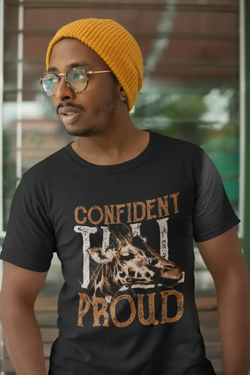 Ultrabasic Men's Graphic T-Shirt Confident Proud - Tall Giraffe Shirt For Men 1