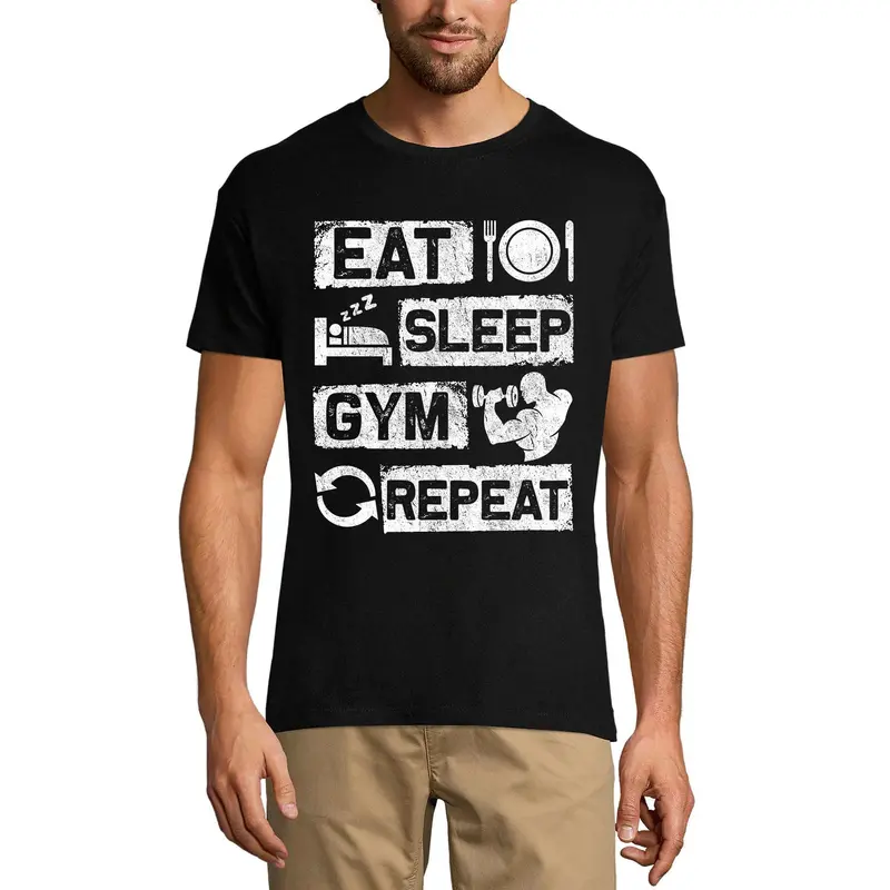 Ultrabasic Men's Graphic T-Shirt Eat Sleep Gym Repeat - Motivational Slogan Shirt 1