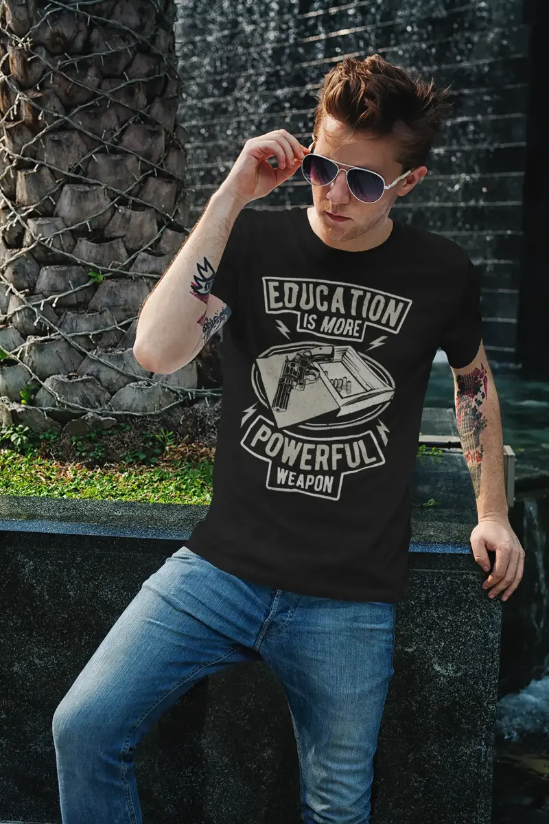 Ultrabasic Men's Graphic T-Shirt Education Is More Powerful Weapon - Quote Shirt 1