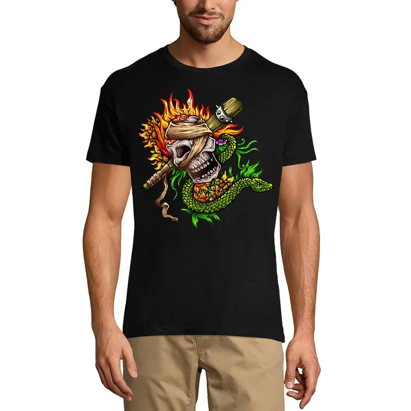 Ultrabasic Men's Graphic T-Shirt Fire Skull Snake - Skull Shirt For Men 1