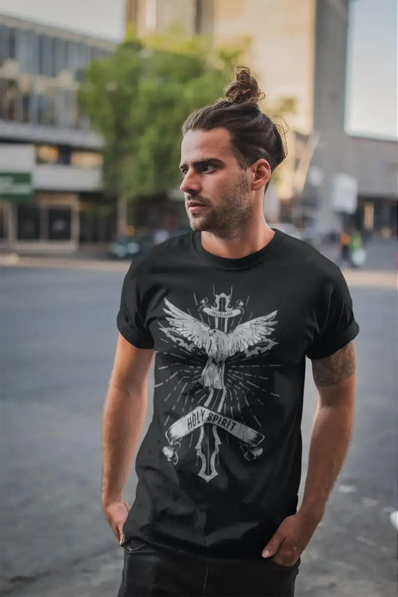 Ultrabasic Men's Graphic T-Shirt Hallelujah Holy Spirit - Dove And Cross Religious Shirt 1
