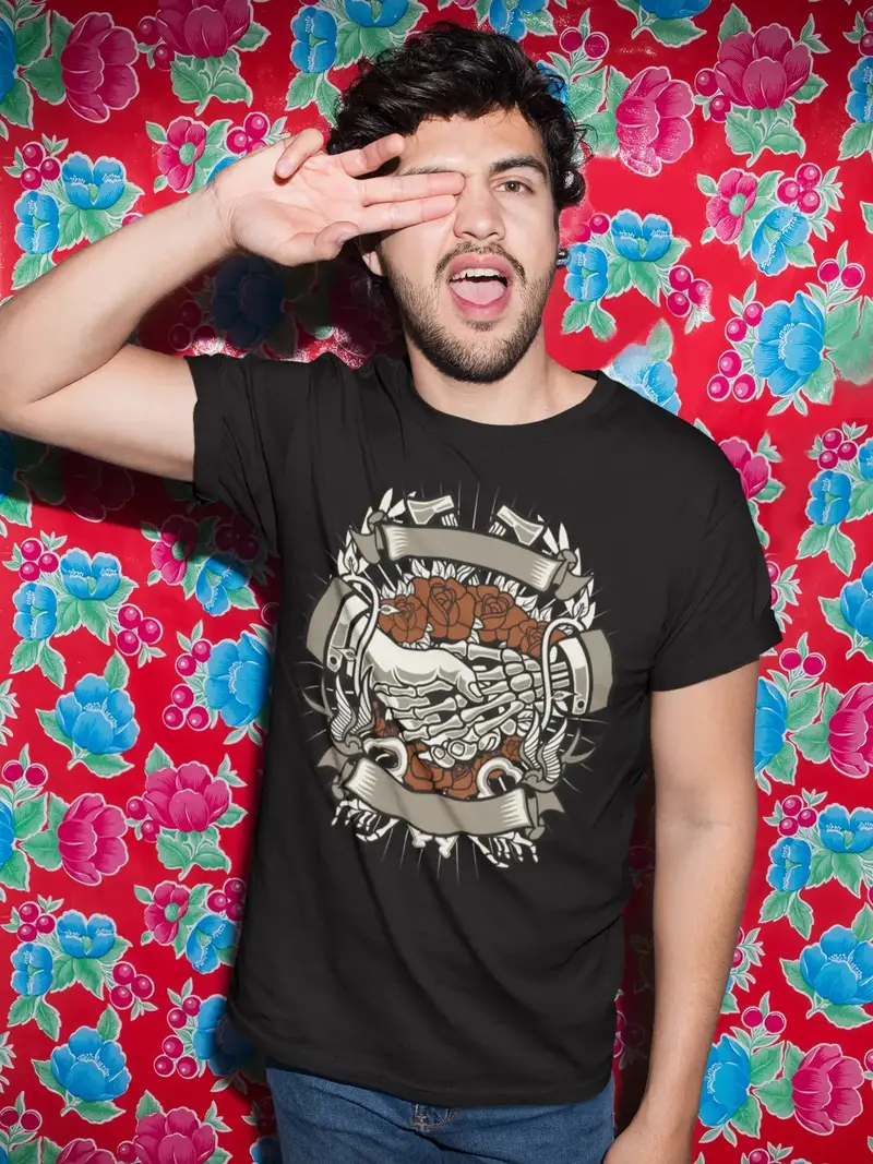 Ultrabasic Men's Graphic T-Shirt Handshake Otherside - Bones N Roses Tee Shirt 1