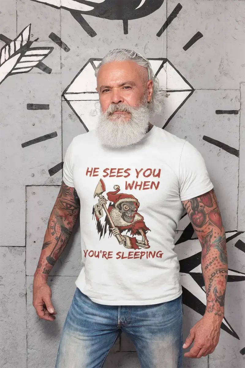 Ultrabasic Men's Graphic T-Shirt He Sees You When You're Sleeping - Skull Shirt 1