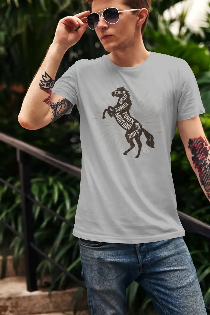 Ultrabasic Men's Graphic T-Shirt Horse Mustang - Funny Rider Shirt For Men 1