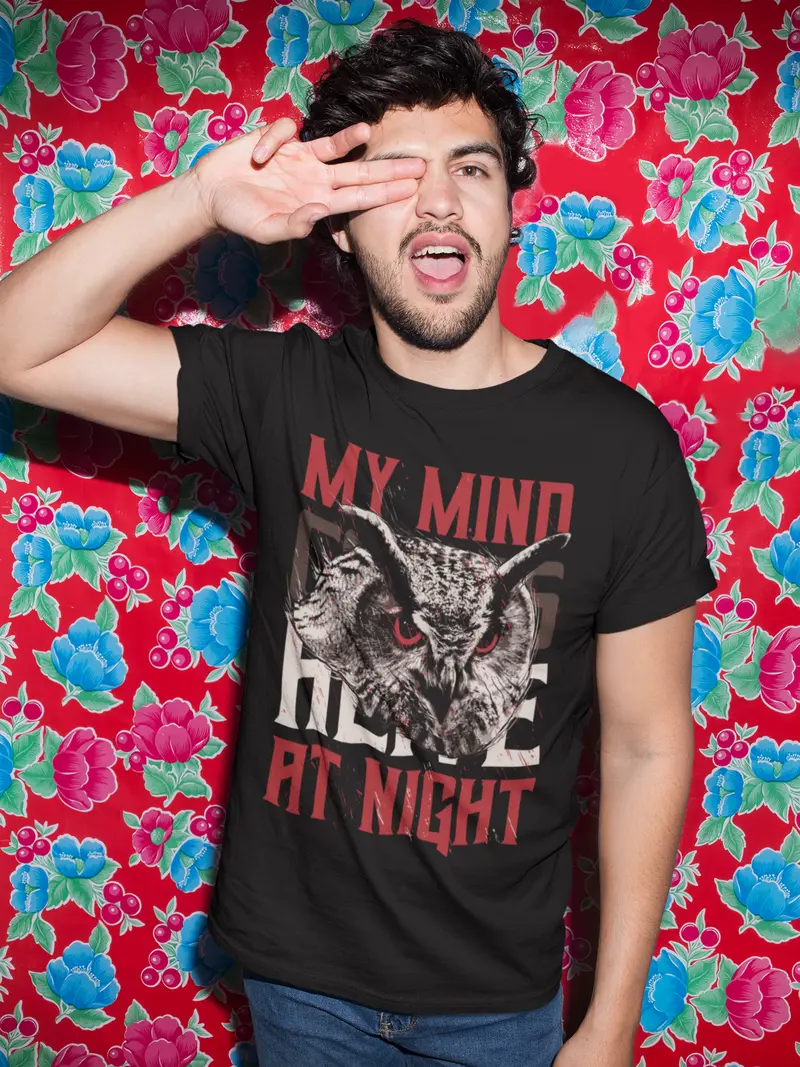 Ultrabasic Men's Graphic T-Shirt My Mind Goes Here At Night - Owl Shirt For Men 2