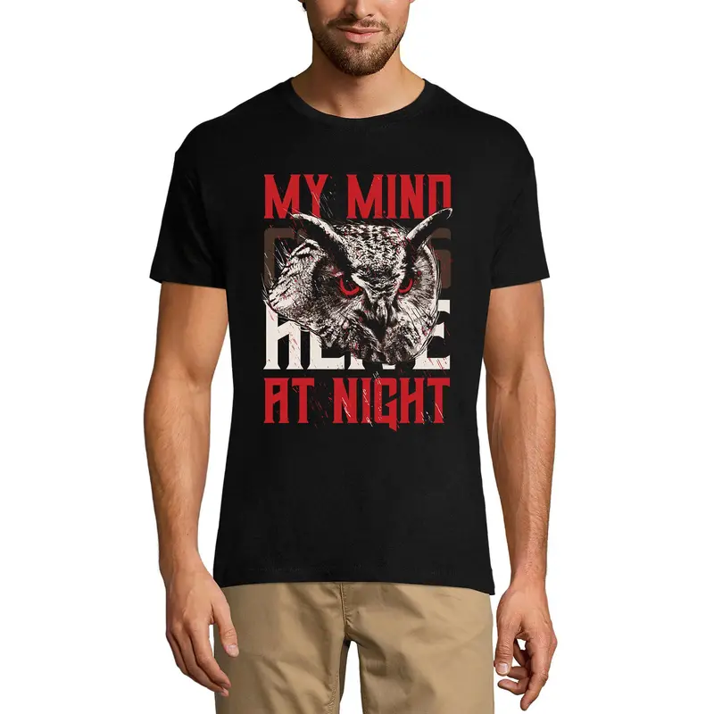 Ultrabasic Men's Graphic T-Shirt My Mind Goes Here At Night - Owl Shirt For Men 3
