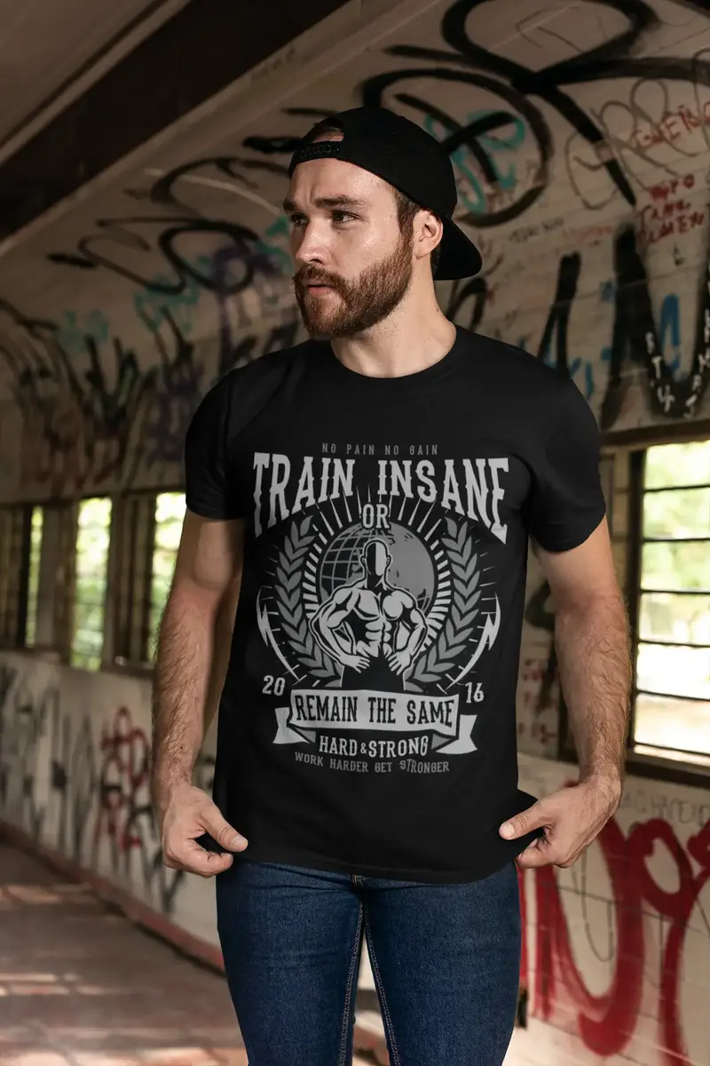 Ultrabasic Men's Graphic T-Shirt No Pain No Gain - Train Insane Or Remain The Same 1