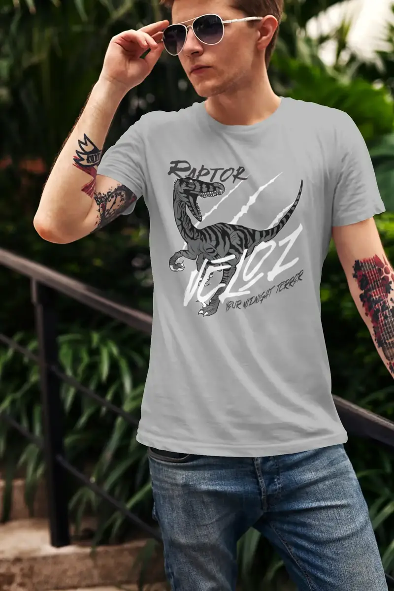 Ultrabasic Men's Graphic T-Shirt Raptor Veloz - Midnight Nightmare Shirt For Men 1