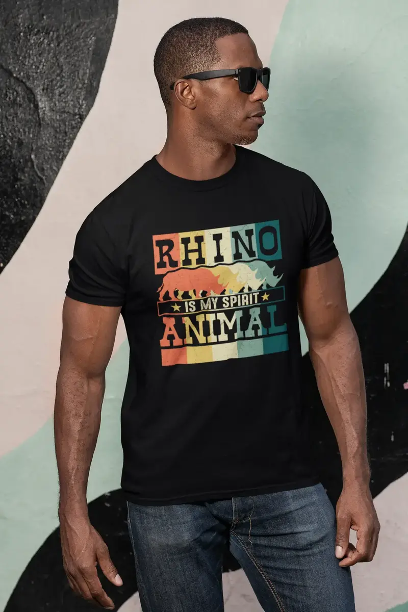 Ultrabasic Men's Graphic T-Shirt Retro Rhino Is My Spirit Animal - Vintage Tee Shirt 1