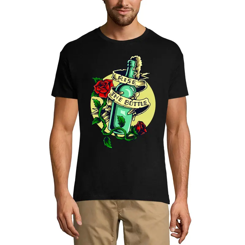 Ultrabasic Men's Graphic T-Shirt Rise The Bottle - Liquor Rose Shirt For Men 1