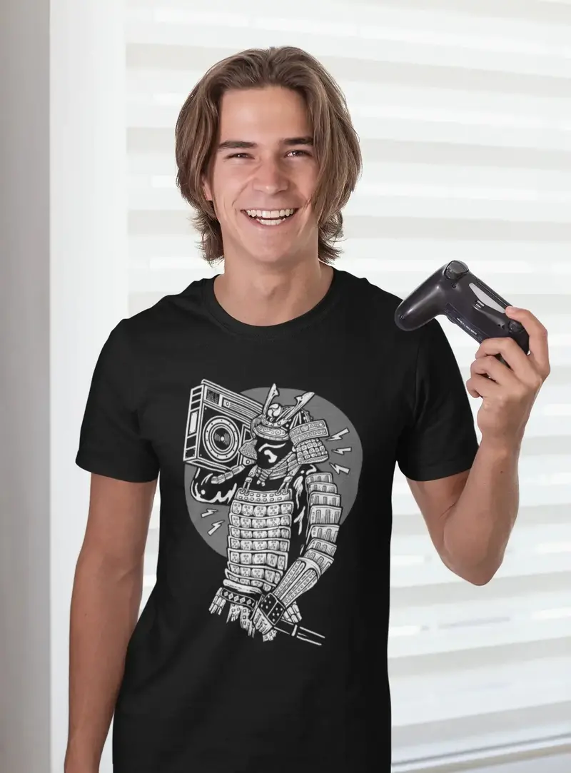 Ultrabasic Men's Graphic T-Shirt Samurai With Boombox Funny Music Shirt For Men 1