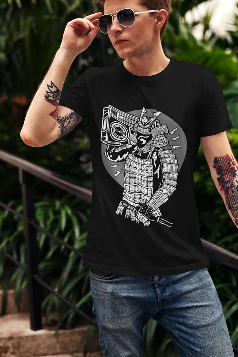 Ultrabasic Men's Graphic T-Shirt Samurai With Boombox Funny Music Shirt For Men 2