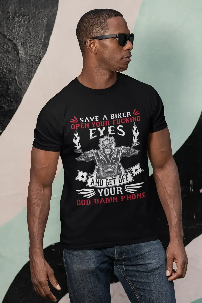Ultrabasic Men's Graphic T-Shirt Save A Biker Open Your Eyes - Biker Mind - Scary Skull 1