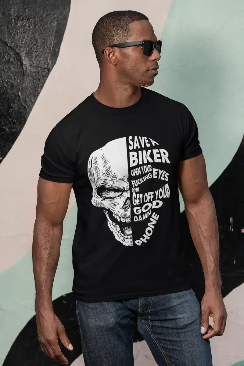 Ultrabasic Men's Graphic T-Shirt Save A Biker Open Your Eyes - Biker Mind - Scary Skull 1
