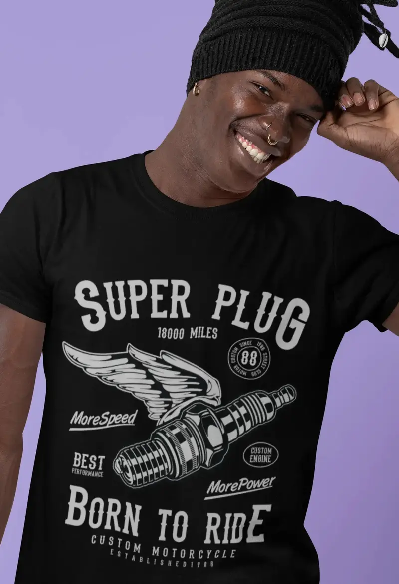 Ultrabasic Men's Graphic T-Shirt Super Plug - Born To Ride - Custom Motorcycle 1
