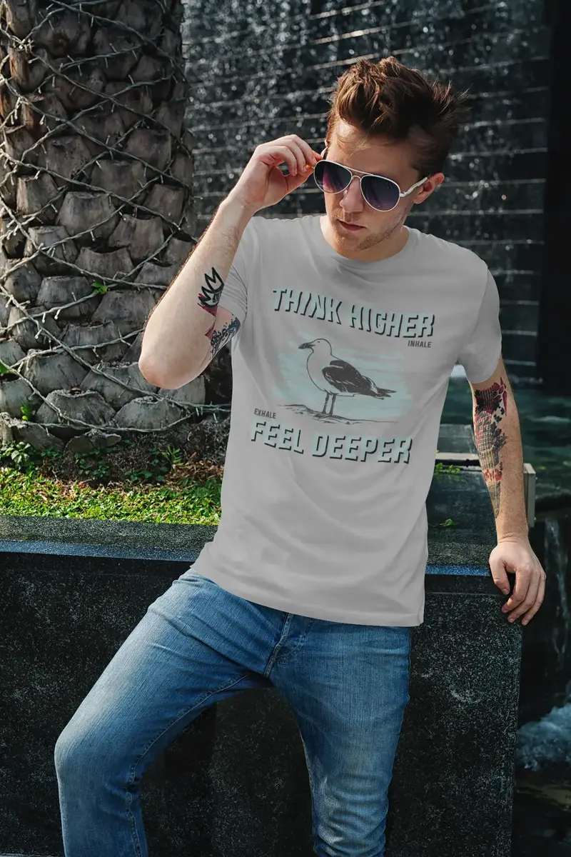Ultrabasic Men's Graphic T-Shirt Think Higher Feel Deeper - Bird Shirt For Men 1
