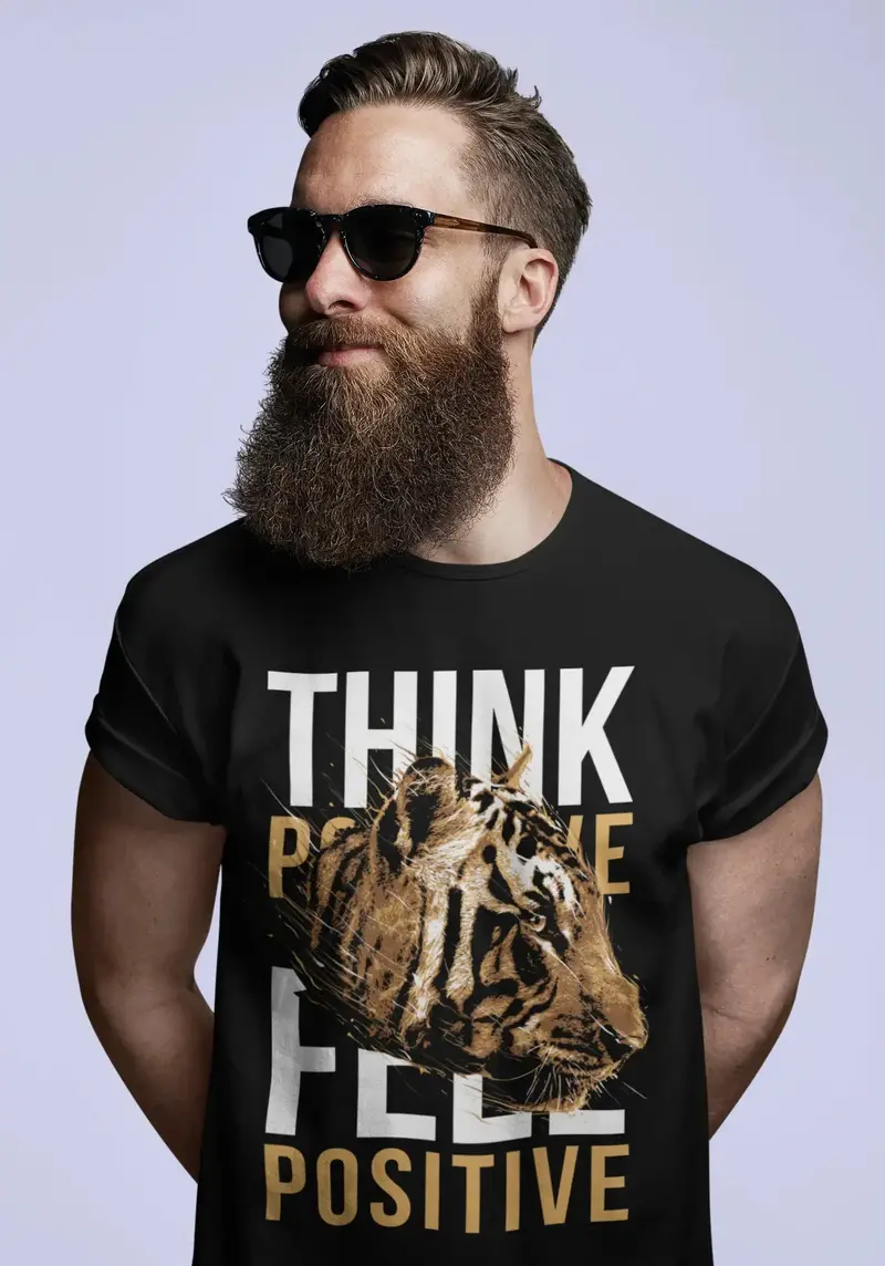 Ultrabasic Men's Graphic T-Shirt Think Positive Feel Positive - Quote Tiger Shirt 1