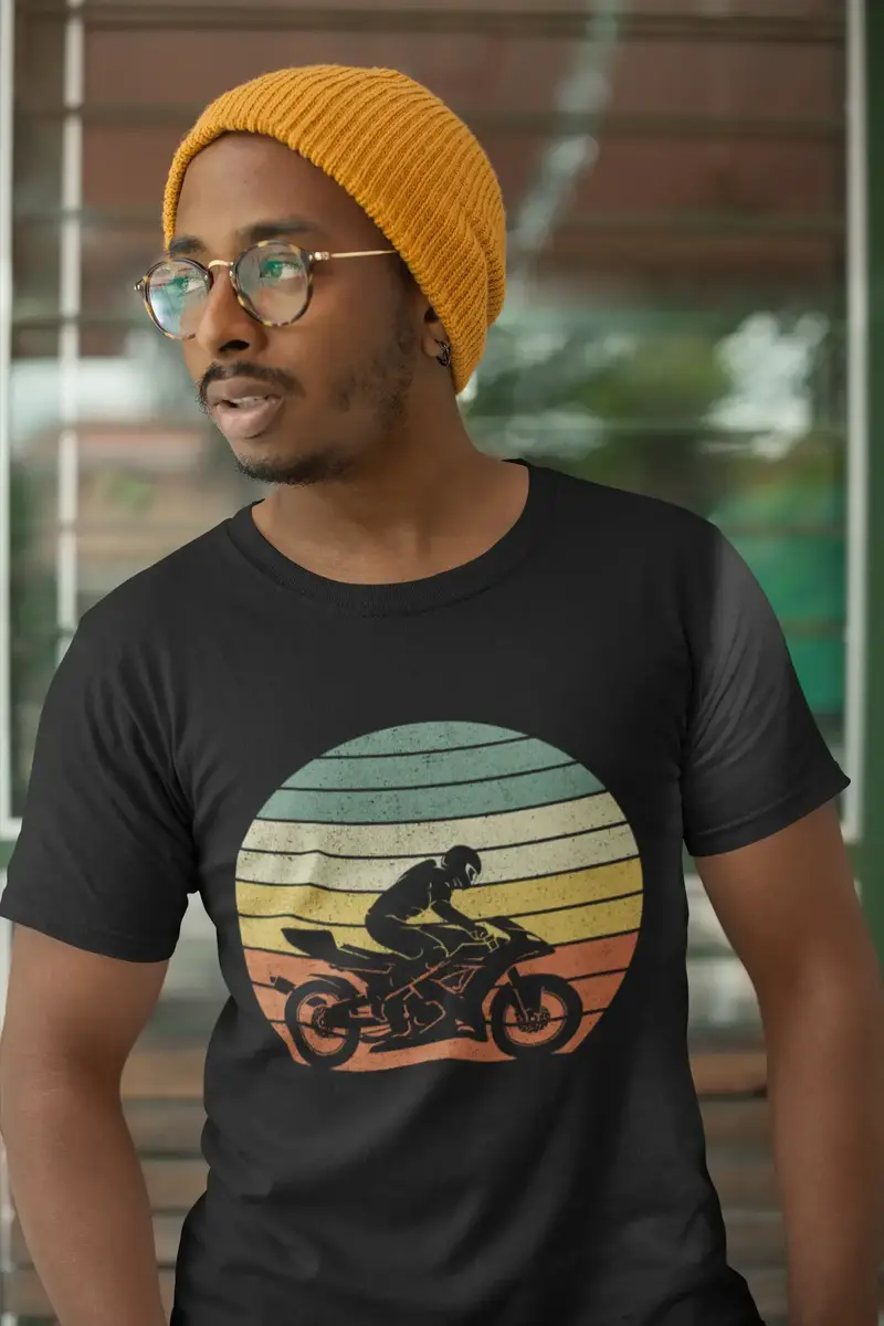 Ultrabasic Men's Graphic T-Shirt Vintage Biker Sunset - Funny Vintage Tee Shirt 1