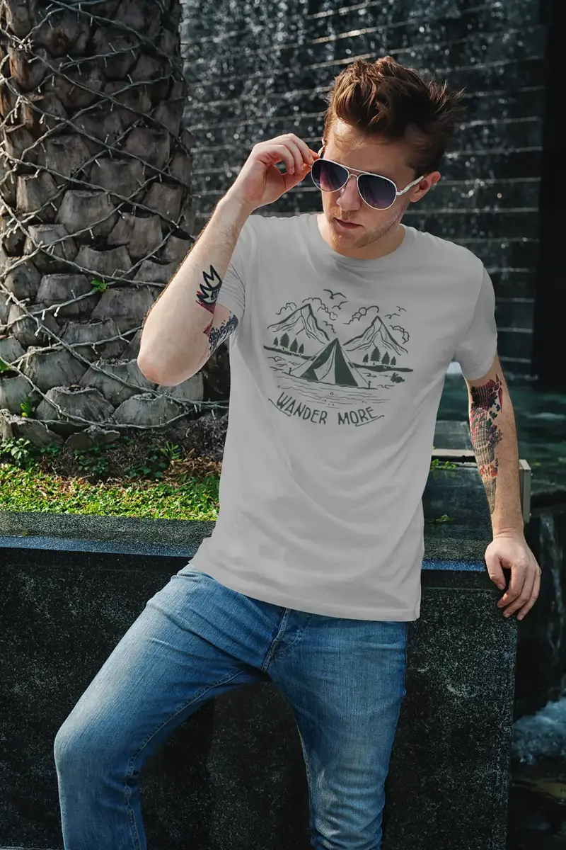 Ultrabasic Men's Graphic T-Shirt Wander More - Mountain Hiker Tee Shirt 1