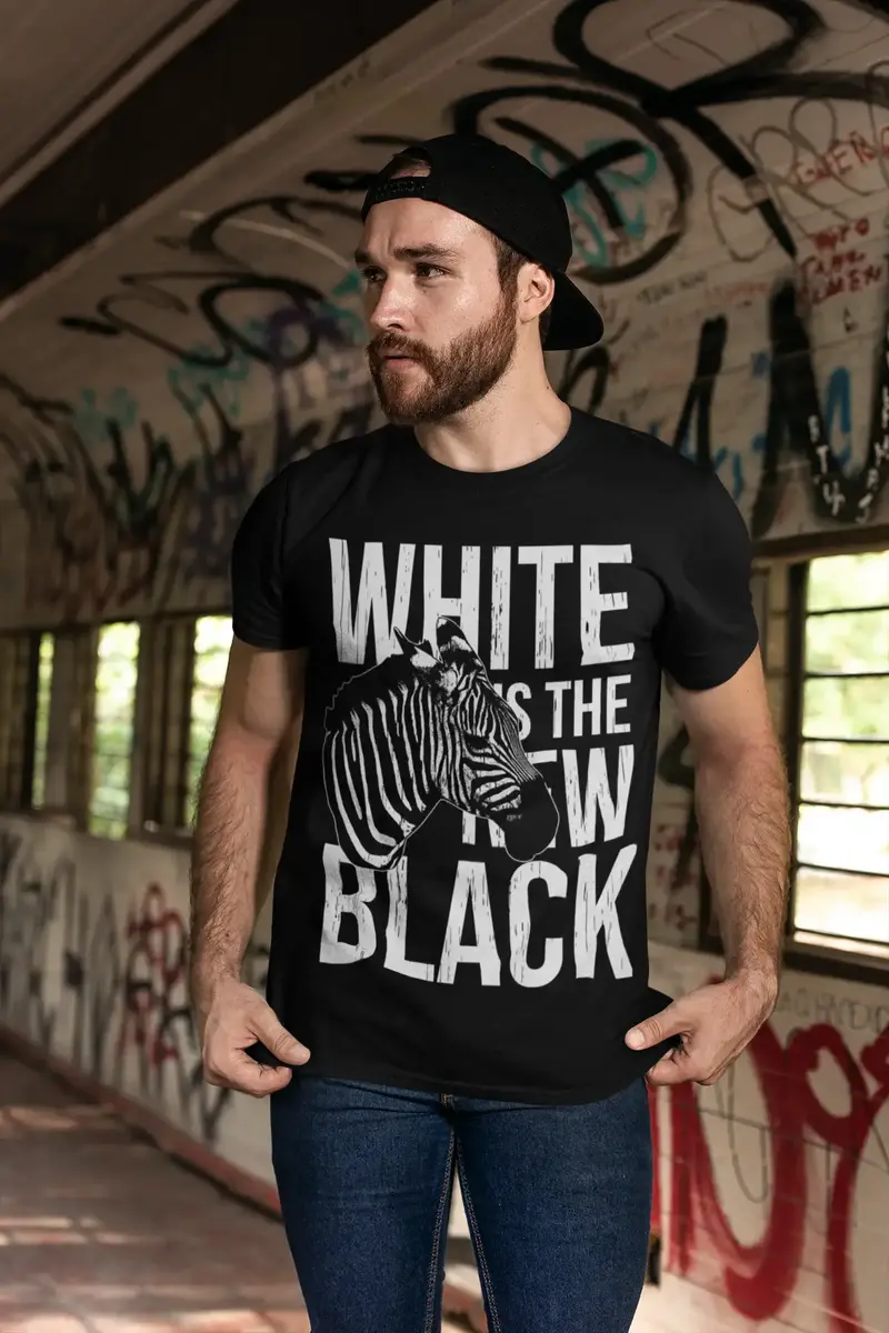 Ultrabasic Men's Graphic T-Shirt White Is The New Black - Zebra Shirt 1