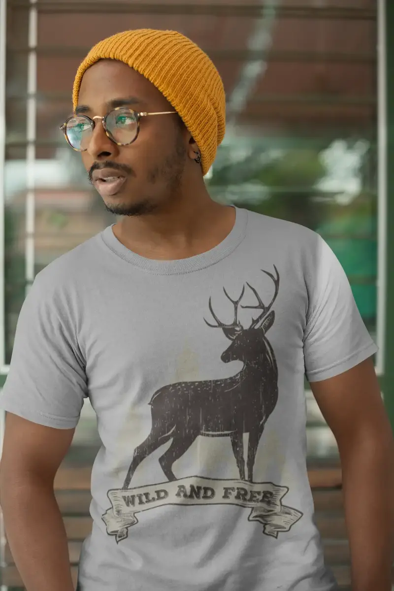 Ultrabasic Men's Graphic T-Shirt Wild And Free - Animal Deer Shirt For Men 1