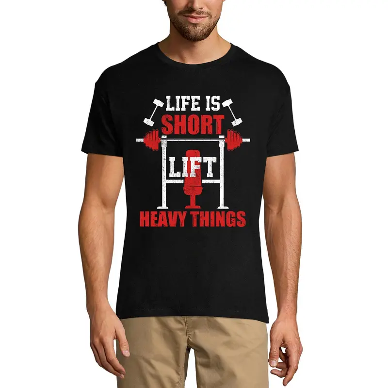 Ultrabasic Men's Gym T-Shirt Life Is Short Lift Heavy Things - Motivational Funny Shirt 1