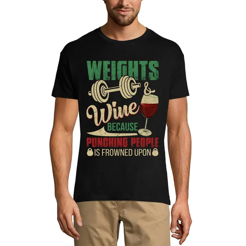 Ultrabasic Men's Gym T-Shirt Weights And Wine - Motivational Workout Shirt 1
