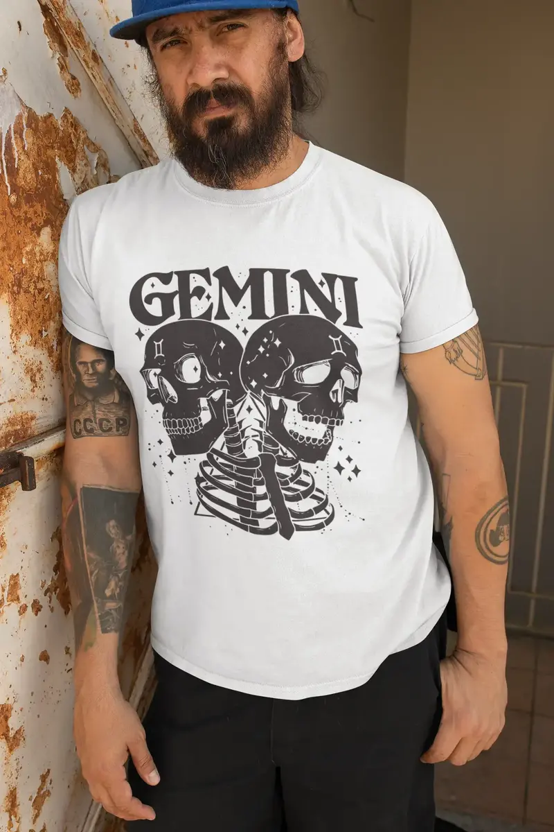 Ultrabasic Men's Horoscope T-Shirt Gemini Skulls - Astrology Zodiac Sign Shirt 1
