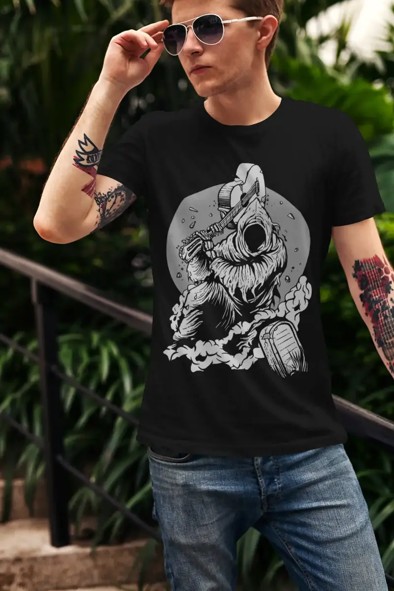 Ultrabasic Men's Music T-Shirt Guitar Reaper On Grave - Scary Halloween Shirt 1
