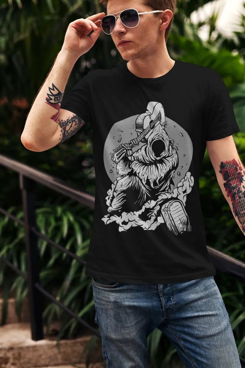 Ultrabasic Men's Music T-Shirt Guitar Reaper On Grave - Scary Halloween Shirt 2