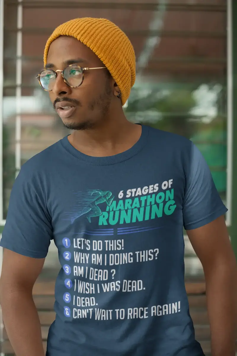 Ultrabasic Men's Novelty T-Shirt 6 Stages Of Marathon Running - Funny Runner Tee Shirt 1