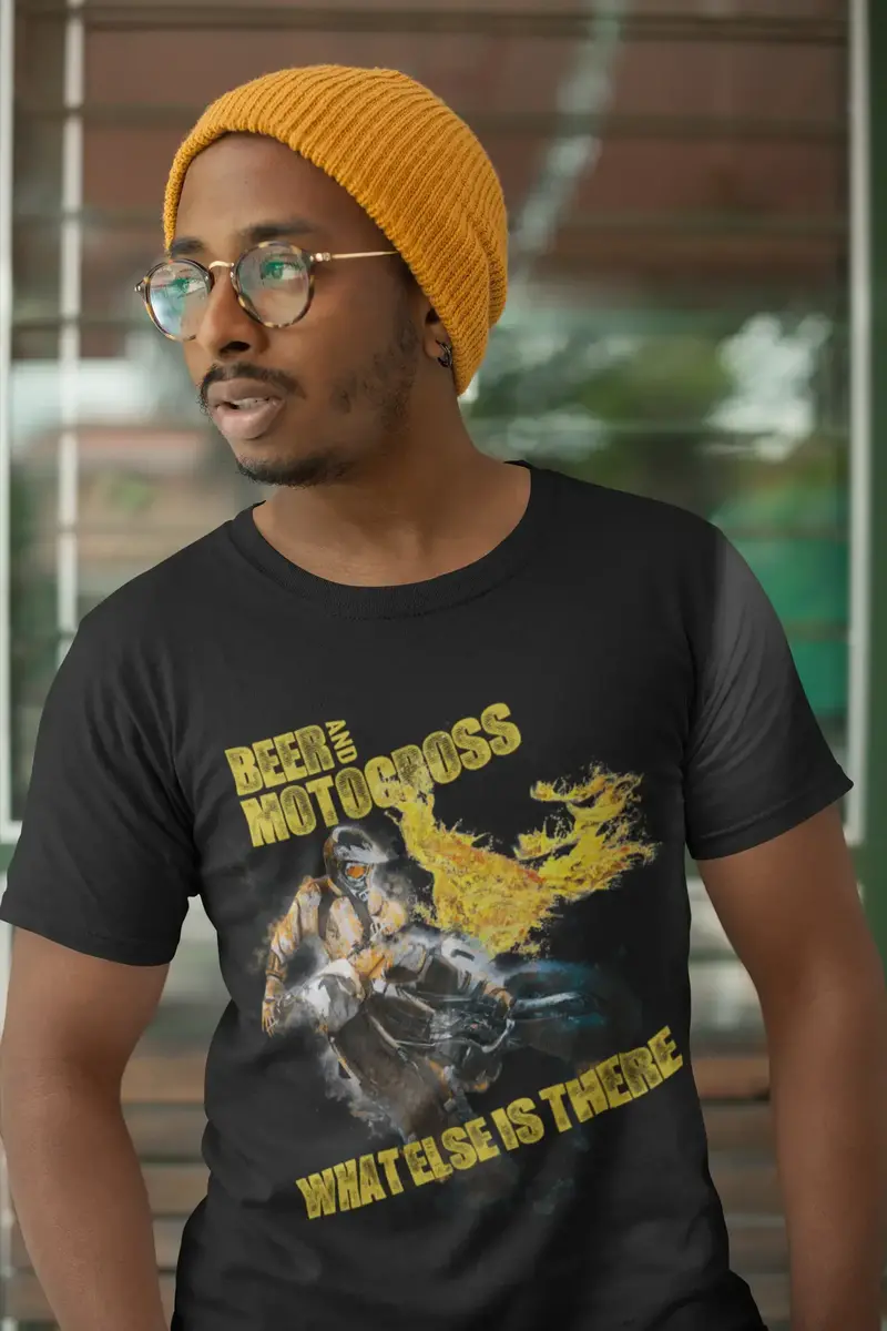 Ultrabasic Men's Novelty T-Shirt Beer And Motocross - Funny Biker Tee Shirt 1
