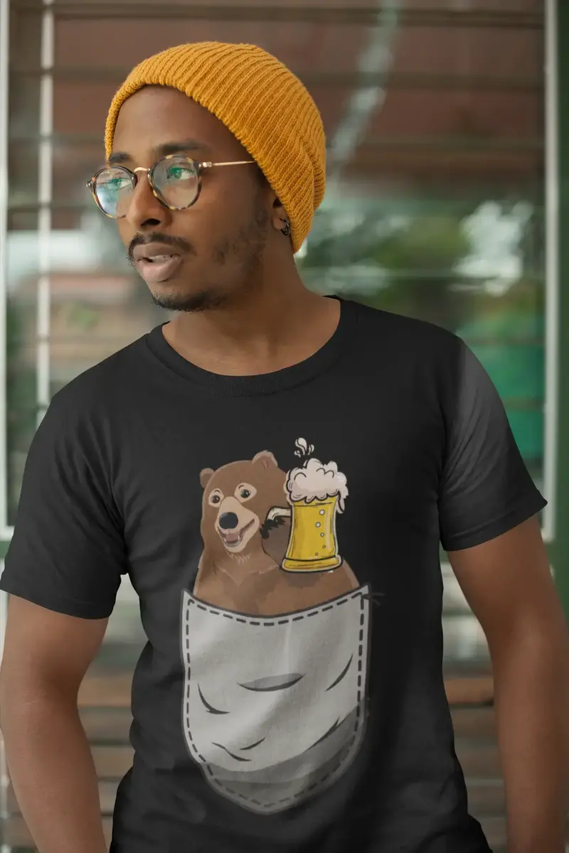 Ultrabasic Men's Novelty T-Shirt Beer Bear In Pocket - Funny Beer Lover Tee Shirt 1