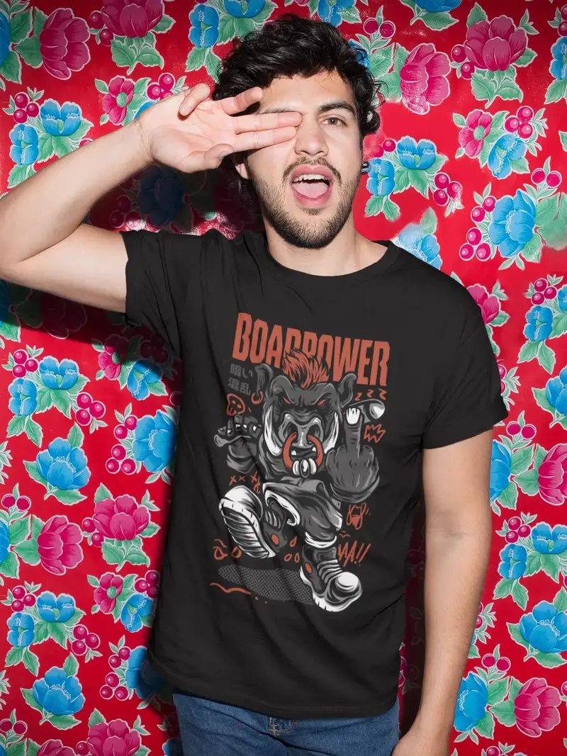 Ultrabasic Men's Novelty T-Shirt Boarpower - Scary Short Sleeve Tee Shirt 1