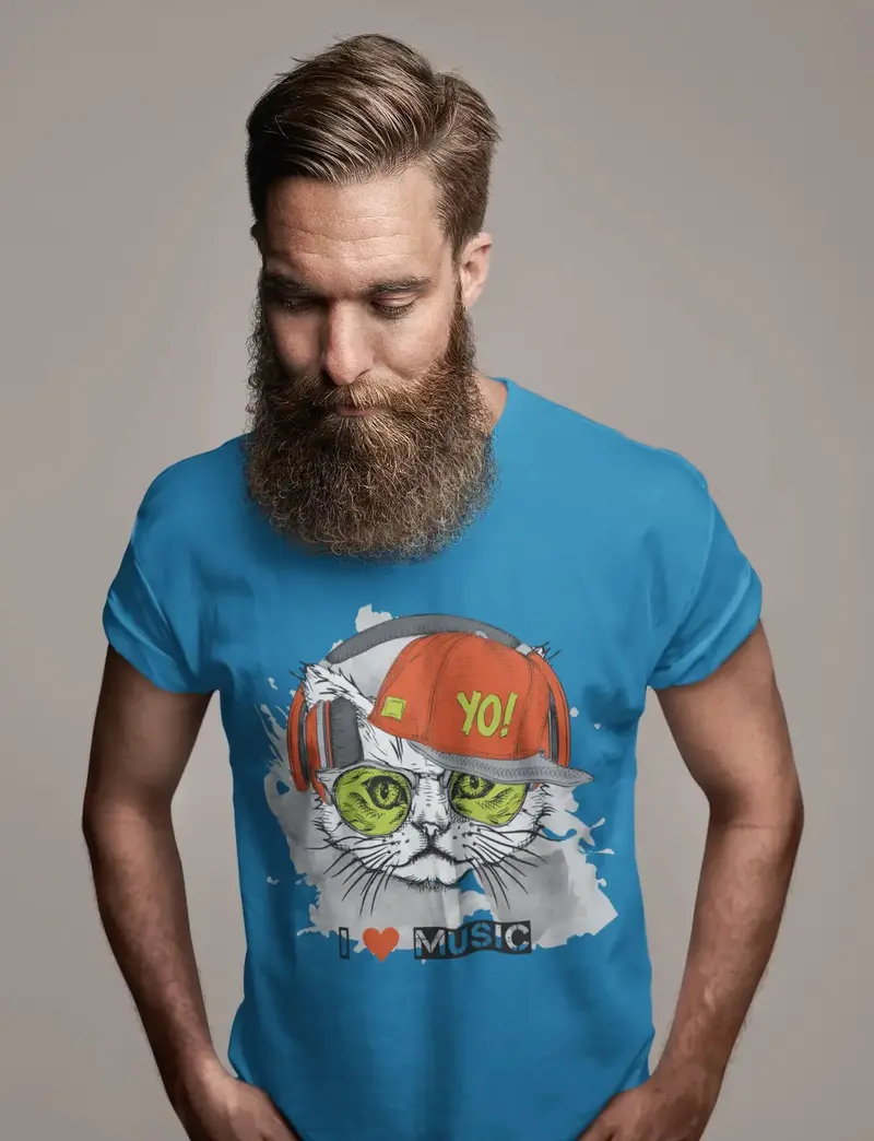 Ultrabasic Men's Novelty T-Shirt Cool Cat - I Love Music Funny Tee Shirt 1
